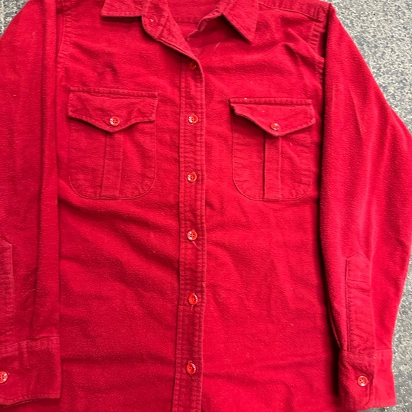 L.L Bean Vintage 70s Flannel Button Up Shirt Solid Red Women’s 14 - Picture 4 of 9